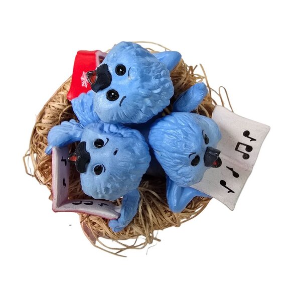 Blue Bird Christmas Ornament Clip On Nest Holiday Blue Jay Singing Trio Hallmark - Picture 4 of 8